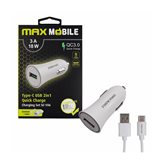 Auto punjač MAXMOBILE, SC-106 QC 3.0,Quick Charge 3A, bijeli + USB-C kabel