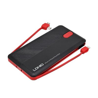 Mobilni USB punjač LDNIO PL1013, 10.000 mAh, USB-C, Micro USB, Lightning, crno-crveni