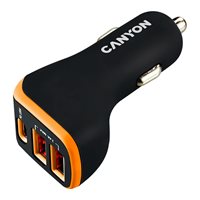 Auto punjač CANYON C-08, 2xUSB-A, USB-C, crno-narančasti