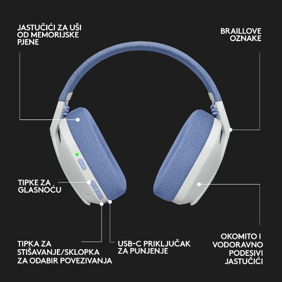 Slušalice LOGITECH Gaming G435 Lightspeed, USB-C, bežične, BT, lila-bijele