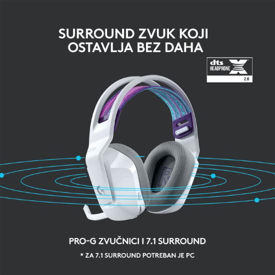Slušalice LOGITECH Gaming G733 Lightspeed, RGB, bežične, bijele