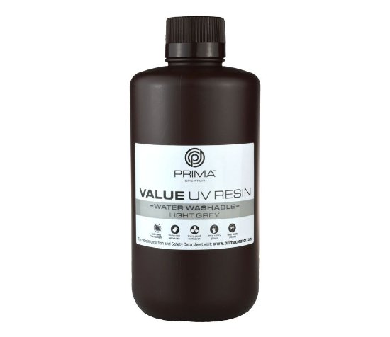 Smola za 3D printer PRIMA CREATOR Water Washable UV Resin, 1000ml, svjetlo siva