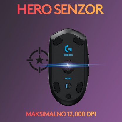 Miš LOGITECH Gaming G305 Lightspeed, bežični, optički, 12000dpi, crni, USB