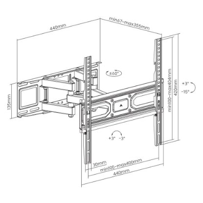 Nosač zidni za TV MANHATTAN 462433, 32" - 70", 40kg, zakretni