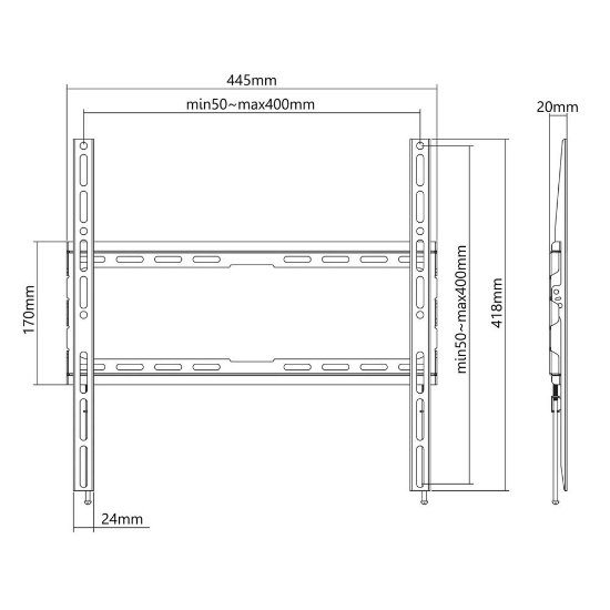 Nosač zidni za TV MANHATTAN 462396, 32" - 70", 45kg, fiksni