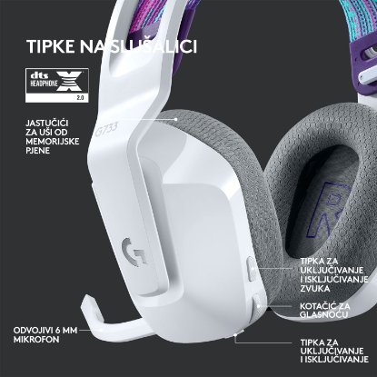 Slušalice LOGITECH Gaming G733 Lightspeed, RGB, bežične, bijele