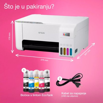 Multifunkcijski printer EPSON EcoTank L3276, printer/scanner/copy, 5760 x 1440, WiFi, USB, bijeli