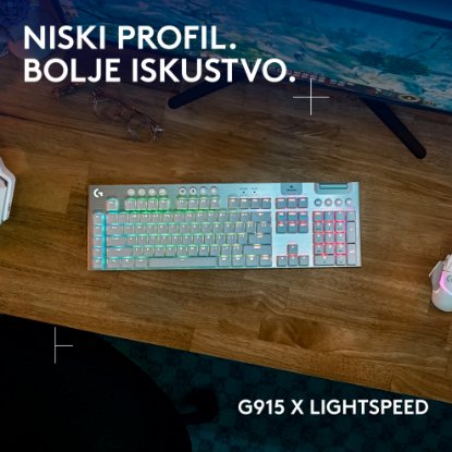 Tipkovnica LOGITECH Gaming G915 X Tactile, RGB, mehanička, US Layout, USB, bijela