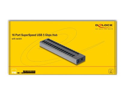 USB HUB DELOCK, 16-portni USB 3.2, s prekidačima, sivi