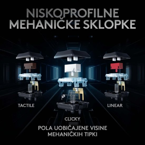Tipkovnica LOGITECH Gaming G915 TKL Tenkeyless Lightspeed,Tactile switch, RGB, mehanička, bežična, UK Layout, USB, bijela