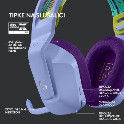 Slušalice LOGITECH Gaming G733 Lightspeed, RGB, bežične, lilac