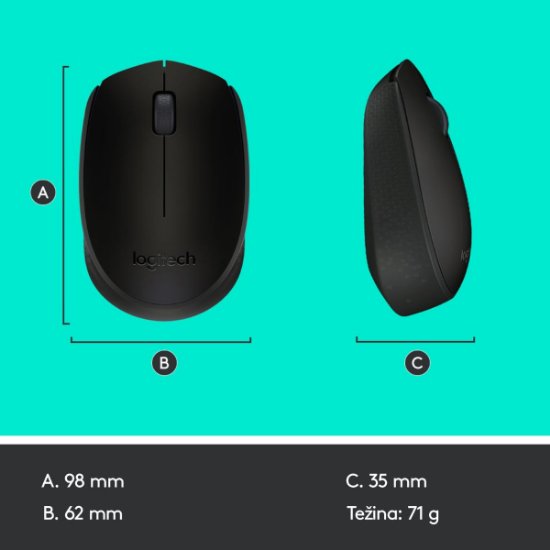 Miš LOGITECH M171, optički, bežični, crni