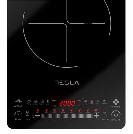 Indukcijska ploča TESLA IC400B, prijenosna, 2000 W, 20 cm, staklokeramika, crna