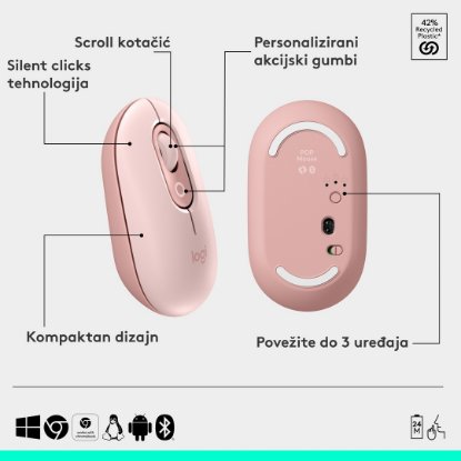 Tipkovnica + miš LOGITECH POP Icon Combo, bežična, US Layout, BT, rozo-bijela