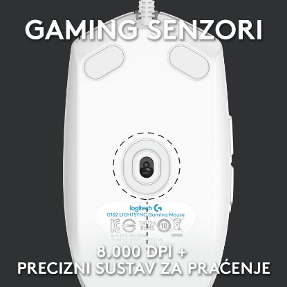 Miš LOGITECH Gaming G102 Lightsync, optički, 8000dpi, bijeli, USB