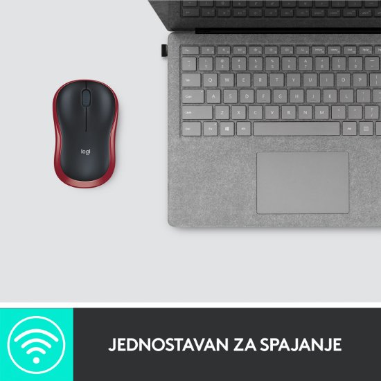 Miš LOGITECH M185, optički, bežični, 1000dpi, crno-crveni