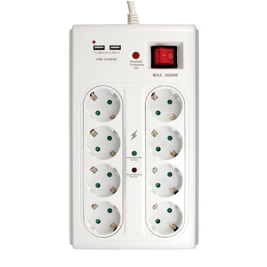 Prenaponska zaštita COMMEL, 8 utičnica, 2xUSB-A, 3m, bijela