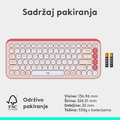 Tipkovnica LOGITECH POP Icon Keys, bežična, US Layout, BT, rozo-bijela
