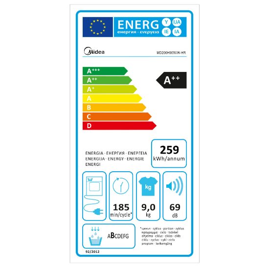 Sušilica rublja MIDEA MD200H90W/W-HR Lunar, s toplinskom pumpom, 9 kg, 14 programa, energetski razred A++, bijela