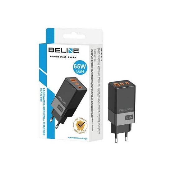 Kućni punjač BELINE BLN3CB65 GaN, 65W, PD3.0/QC3.0, 2xUSB-C + USB-A, crni