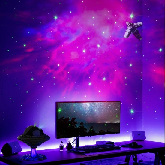 Laserski projektor LONVIS UFO Star Projector, daljinski upravljač, crni