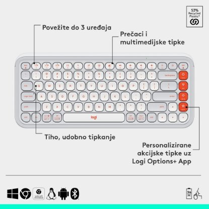 Tipkovnica + miš LOGITECH POP Icon Combo, bežična, US Layout, BT, bijelo-narančasta