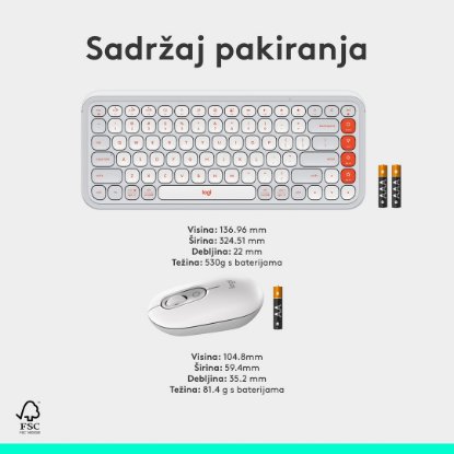 Tipkovnica + miš LOGITECH POP Icon Combo, bežična, US Layout, BT, bijelo-narančasta