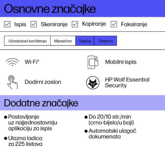 Multifunkcijski printer HP OfficeJet Pro 8122e , 405U3B, printer/scanner/copy, 4800dpi, WiFi, LAN, USB, bijeli, Instant Ink