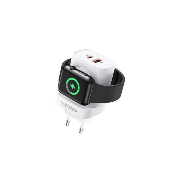 Kućni punjač VEGER W002E, 3u1, PD 20W, bežično punjenje za Apple Watch, bijeli