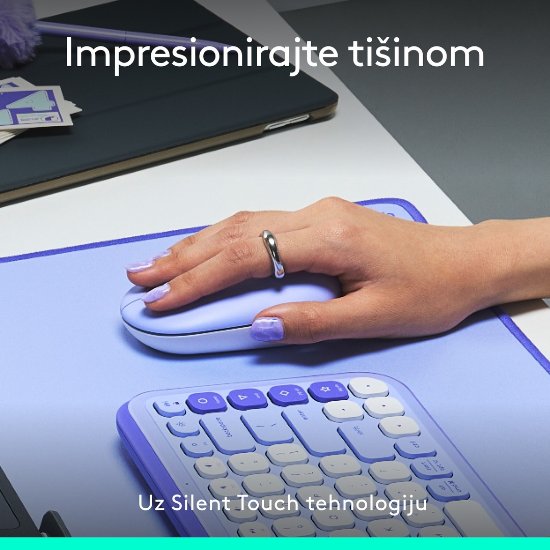 Miš LOGITECH POP, optički, bežični, USB, BT, 1000dpi, lila-bijeli