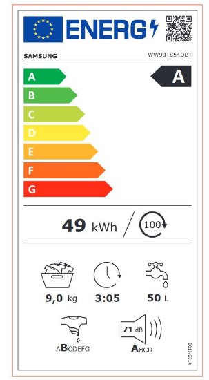 Perilica rublja SAMSUNG WW90T854DBT/S7, 9 kg, 1400 o/min, Inverter, QuickDrive, Eco Bubble, energetski razred A, bijela