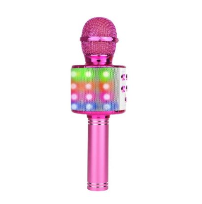 Mikrofon MANTA MIC21-PKL, bežični, karaoke, zvučnik, LED rasvjeta, rozi