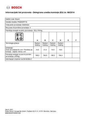 Ugradbena ploča BOSCH PKE645FP1E, električna, 60 cm, 4 polja, staklokeramika, crna