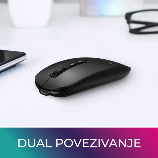 Miš OCTIO Smart M250WBT, optički, bežični, BT,1600dpi, crni