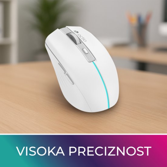 Miš OCTIO Style M310WBT, RGB, optički, bežični, BT,1600dpi, bijeli