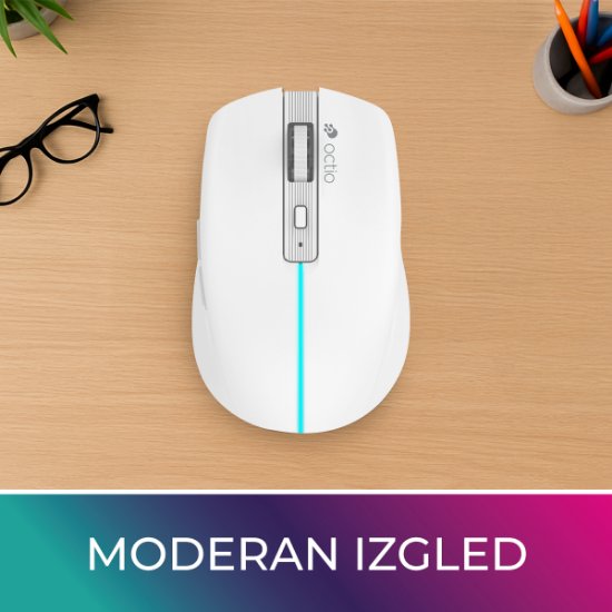 Miš OCTIO Style M310WBT, RGB, optički, bežični, BT,1600dpi, bijeli