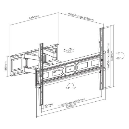 Nosač zidni za TV MANHATTAN 462440, 37" - 80", 40kg, zakretni