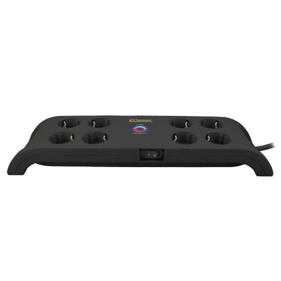 Prenaponska zaštita COMMEL, 8 utičnica, 2xUSB-A, 2m, crna