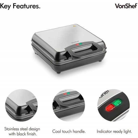 Aparat za vafle VONSHEF 2013307, 1100 W, za 4 kom, inox