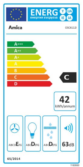 Klasična kuhinjska napa AMICA OSC6112I, 60 cm, 178 m3/h, energetski razred C, inox