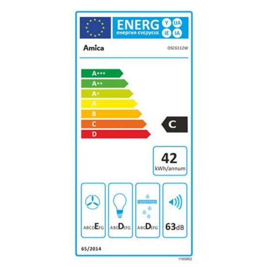 Klasična kuhinjska napa AMICA OSC6112W, 60 cm, 193 m3/h, energetski razred C, bijela