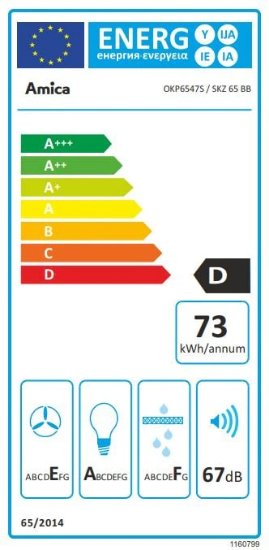 Zidna kuhinjska napa AMICA OKP6547S, 60 cm, 400 m3/h, energetski razred D, crna