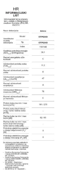 Teleskopska kuhinjska napa AMICA OTP6243I, 60 cm, 270 m3/h, energetski razred C, inox