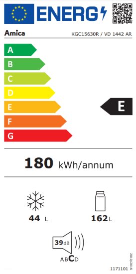 Hladnjak AMICA KGC15630R, kombinirani, 144 cm, 162/44 l, AutoDefrost, energetski razred E, crveni