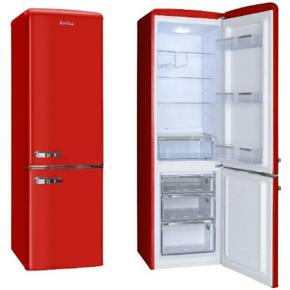 Hladnjak AMICA FK2965.3RAA, kombinirani, 181 cm, Low frost, 181/63 l, SoftClose, energetski razred E, crveni