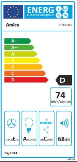 Teleskopska kuhinjska napa AMICA OTP6641BG, 60 cm, 389 m3/h, energetski razred D, crna