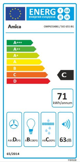 Ugradbena kuhinjska napa AMICA OMP6554BG, 55 cm, 462 m3/h, energetski razred C, crna
