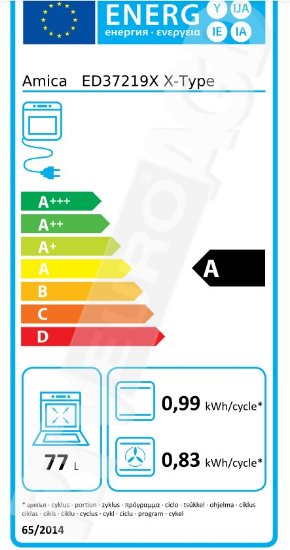 Ugradbena pećnica AMICA ED37219X X type, 77 l, BakingPro System, energetski razred A, inox