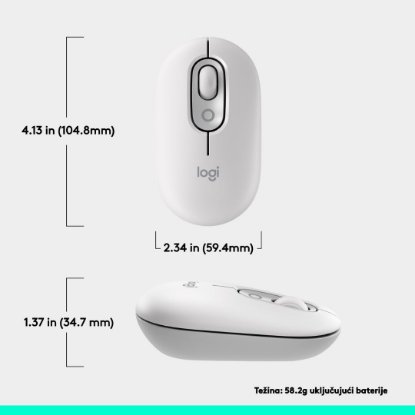 Miš LOGITECH POP, optički, bežični, USB, BT, 1000dpi, bijeli