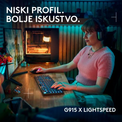 Tipkovnica LOGITECH Gaming G915 X Lightspeed Tactile, RGB, mehanička, bežična, US Layout, crna